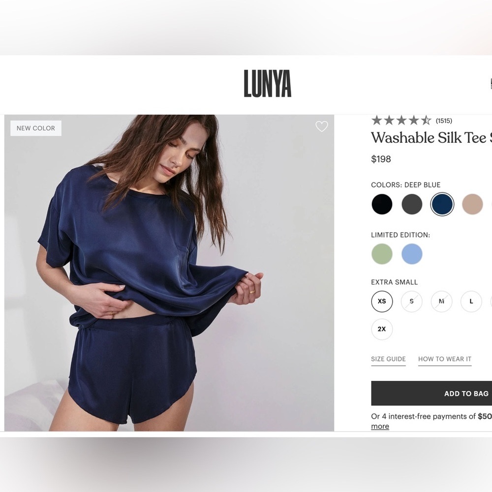 Lunya washable silk tee set deep blue